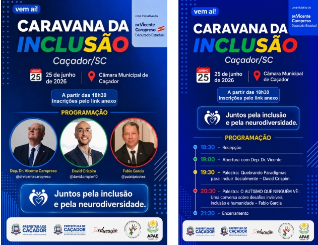 Caravana da Inclusão estará em Caçador no dia 25 de junho